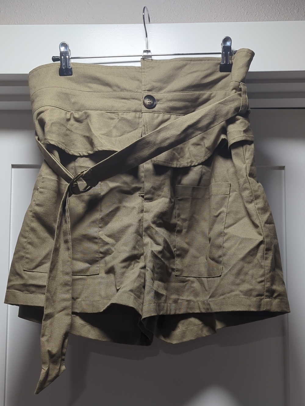Cider High-Waist Belted Paperbag Shorts - Khaki